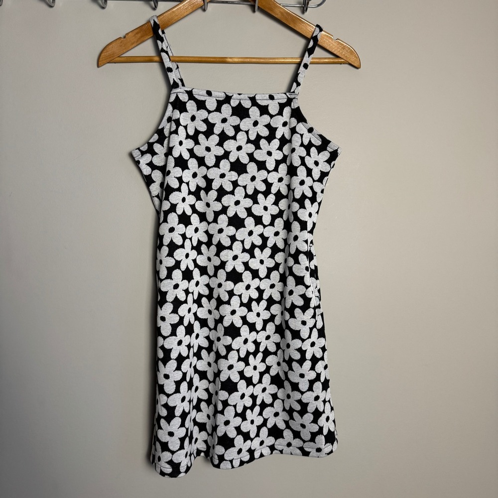 Old Navy Kids Girls Black Gray Daisy Print Dress Size L 10-12 Spaghetti Strap